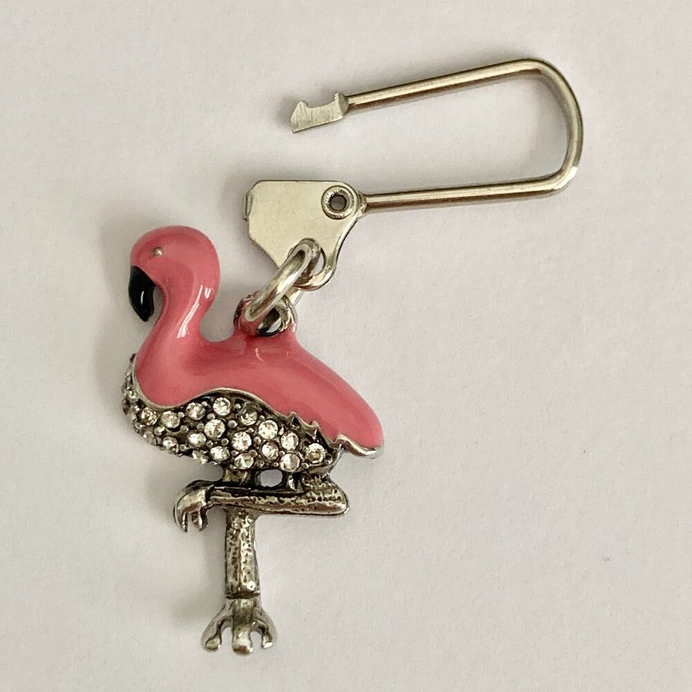 Pink Flamingo Bird Zipper Pull Clip On Purse Charm Backpack Silver Plated Island - Picture 4 of 9